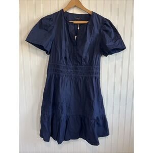 New Quince Women's Navy Blue Tiered Mini Dress Medium Organic Poplin
